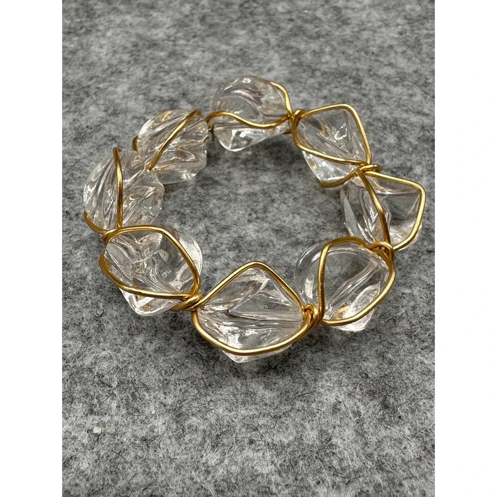 Vintage Gold Wire Wrapped Crystal like bauble Napkin Rings Set of 6